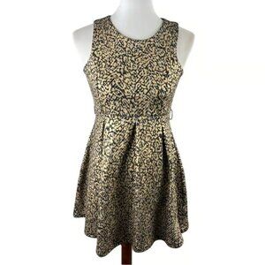 Jessica Simpson Corinne Dress Metallic Gold and Black Fit-and-Flare Dress Large